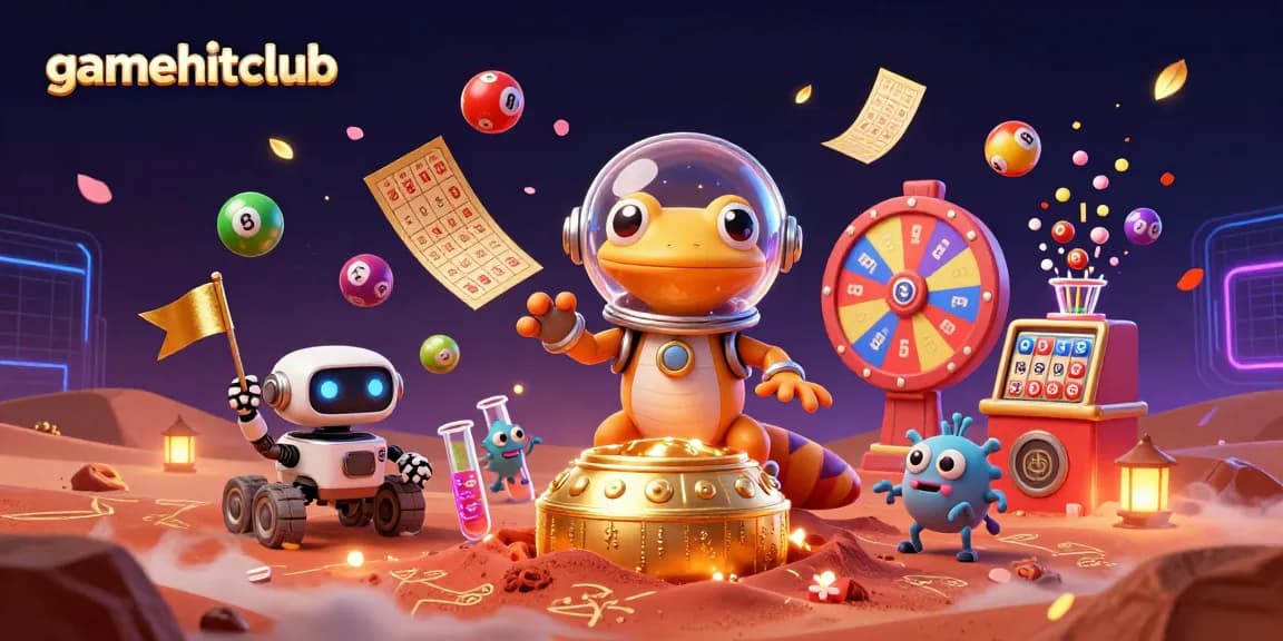 Experience thrilling wins at gamehitclub with a Martian gecko exploring a golden casino!
