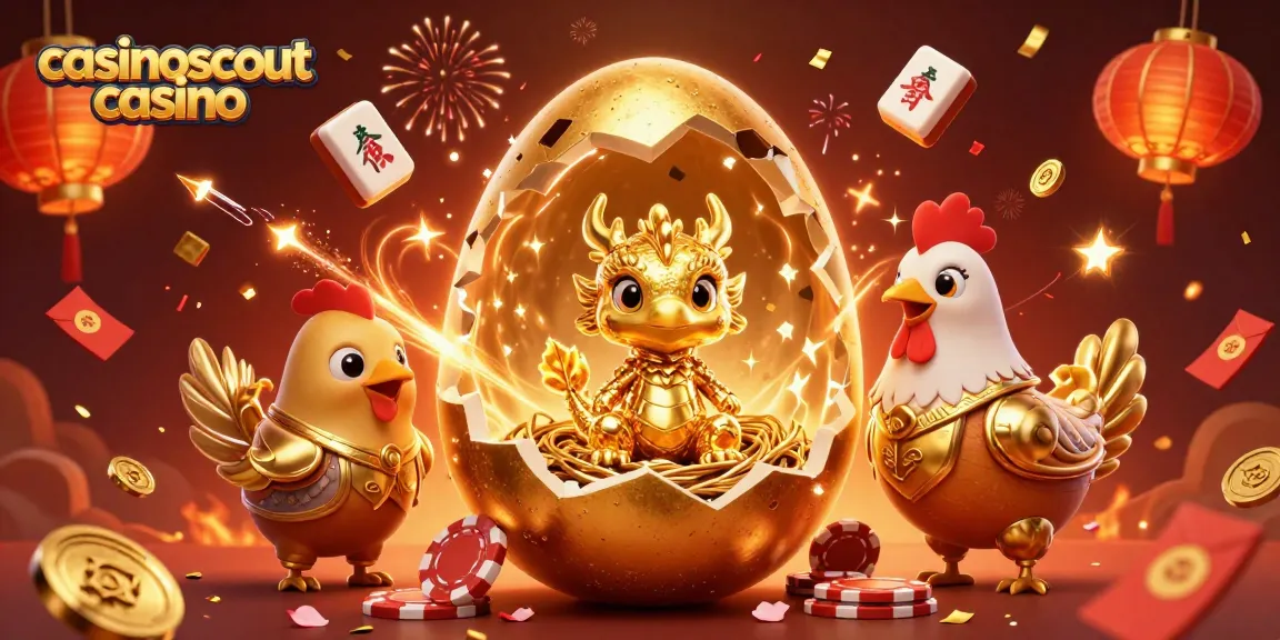 Experience the excitement of casinoscout casino with a golden dragon and poker chips in a festive scene.
