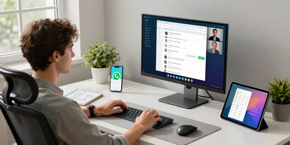 User interacting with WhatsApp電腦版 on a modern desktop setup showcasing productivity and technology.