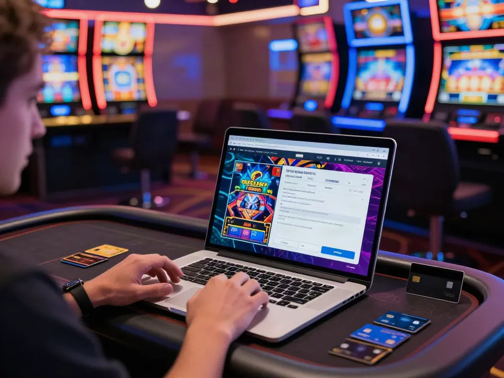 Player using credit card at online casinos that accept credit card in a vibrant gaming atmosphere.