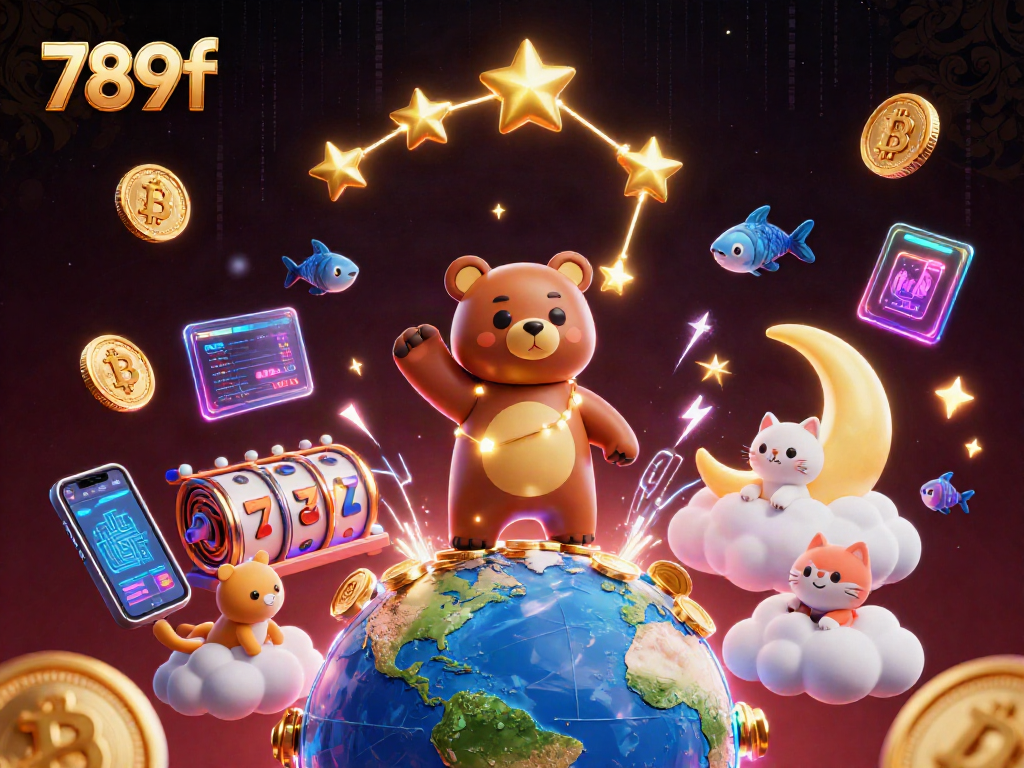 Engage with thrilling 789f casino games and watch the constellation bear scoop coins amid vibrant elements.