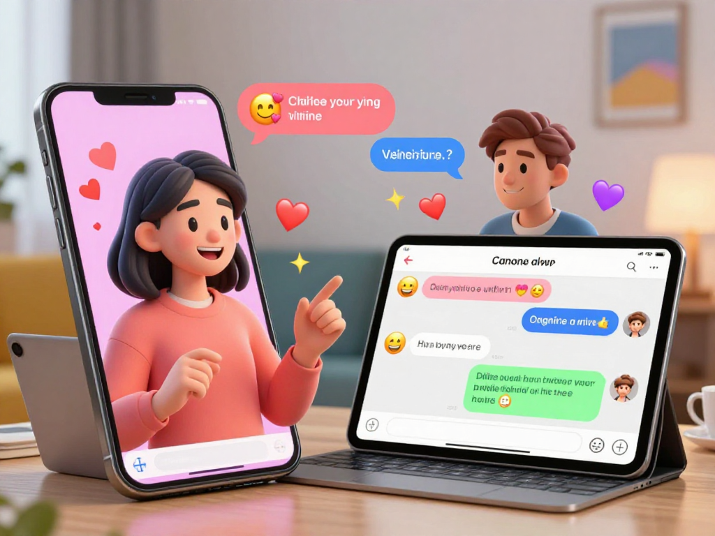 Engaging virtual chat scene illustrating sex chat AI interactions between avatars, showcasing lively emojis and playful exchanges.