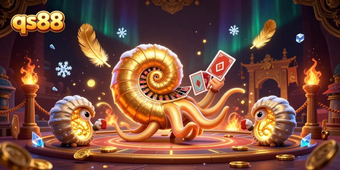 Engage in thrilling games at qs88 with a giant nautilus roulette wheel and dynamic casino elements.