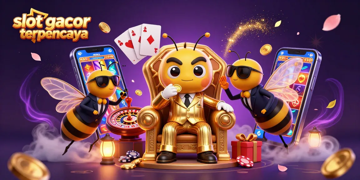 Engage with slot gacor terpercaya through a vibrant 3D scene of a bumblebee mob boss in an energetic casino.