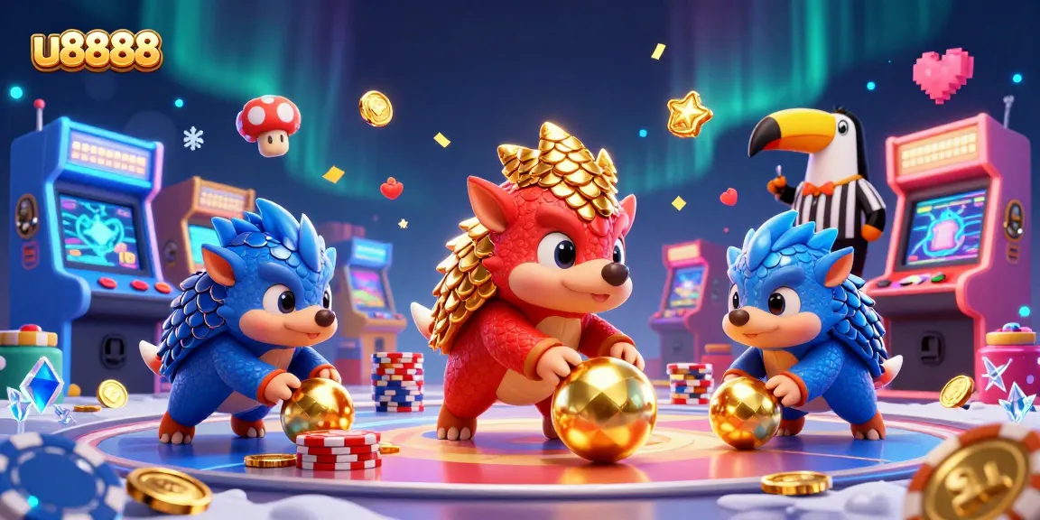 Experience exciting gameplay at u8888 with cartoon pangolins competing in a vibrant casino.